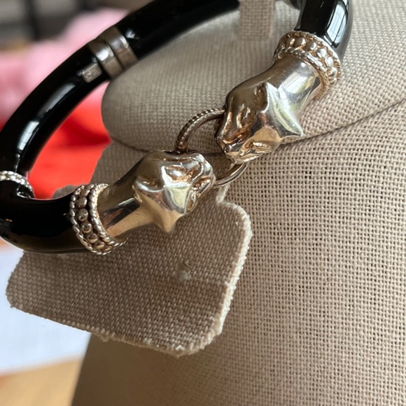 Arte d'Argento vintage sterling silver and enamel panther head hinged bracelet - Picture 5 of 15